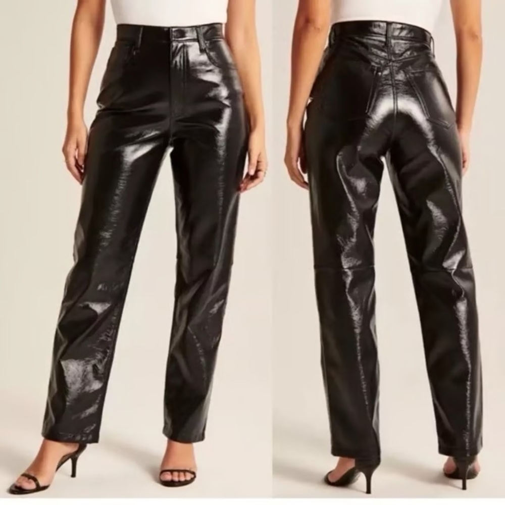 Abercrombie & Fitch Shiny Black High-Rise Pants